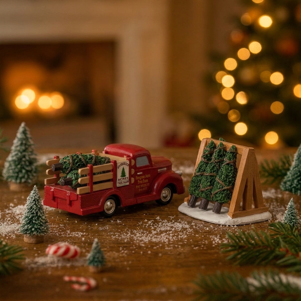 Pick-up Rouge Décoratifs avec Porte-Sapin pour Village de Noël