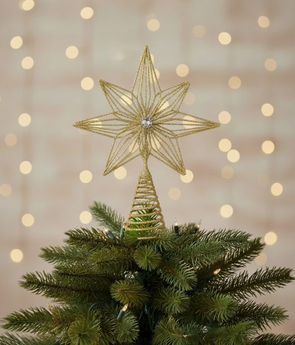 Pointe De Sapin Noël Étoile à Paillettes Dorée - Décoration Sommet Arbre, 16x19 Cm, Plastique